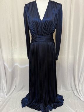 Express Elegant Navy Pleated V-Neck Evening Dress